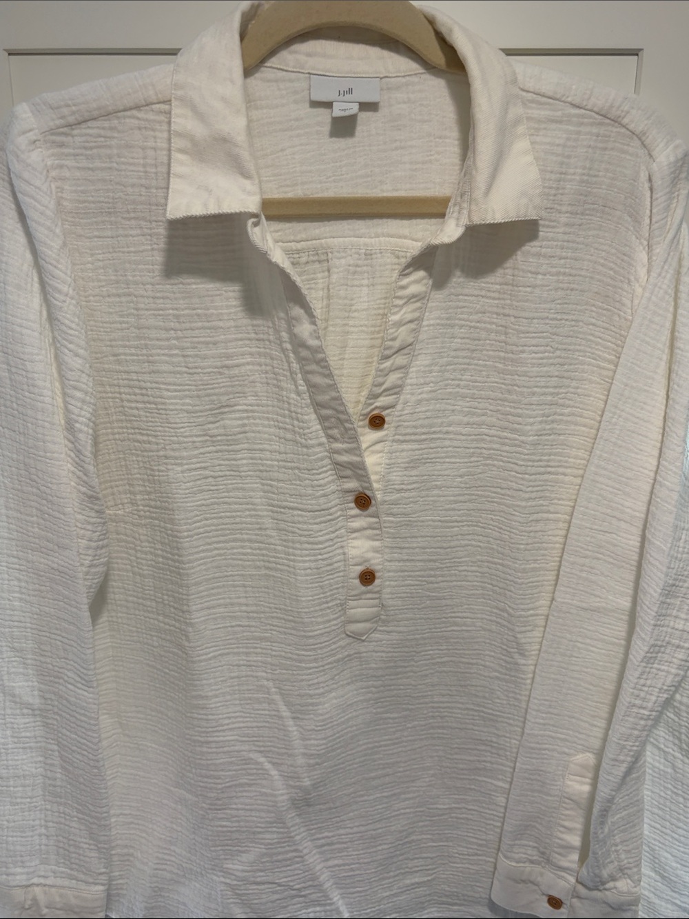 J. Jill Cream Textured Long-Sleeve Button Shirt